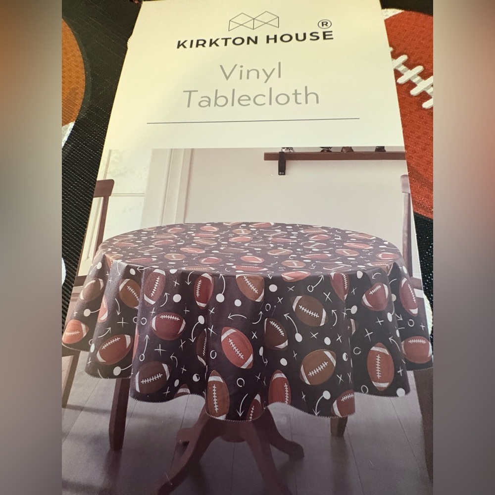 New- Football Inspired
Reusable Tablecloth
Set of 3. Two 52x70 & 1- 70Round- - Picture 2 of 11